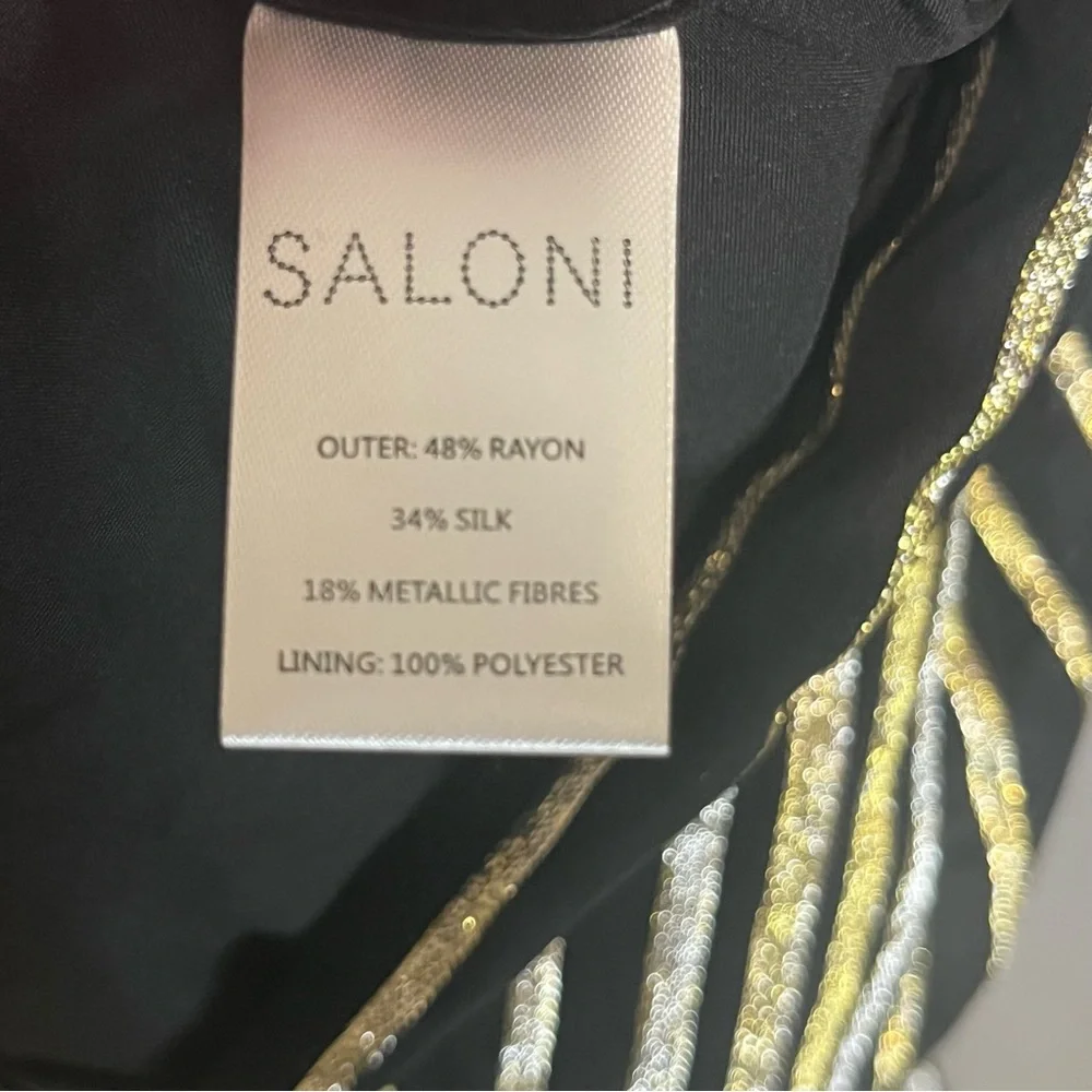 Saloni Anita silk blend Black Gold Ruffled Sleeveless Dress - Picture 15 of 16